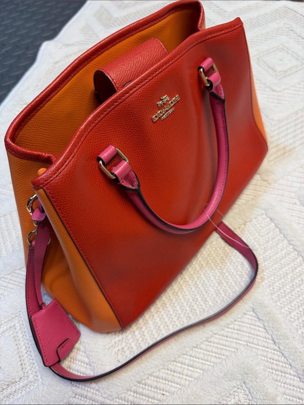 Coach Tri Color Grained Leather Sage Carryall Satchel